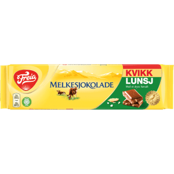 Freia milk chocolate with Kvikk lunch 200 gram (Melkesjokolade Kvikk Lunsj) Norwegian Foodstore